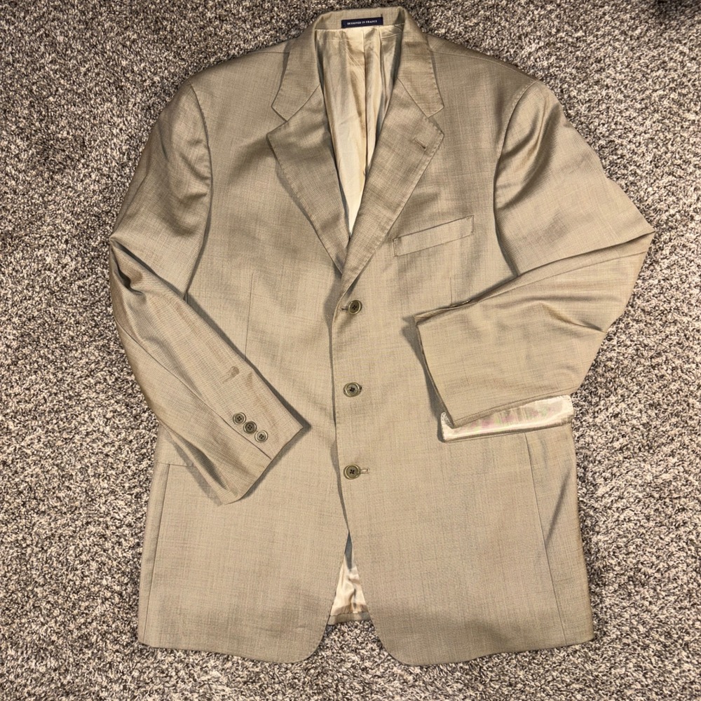 Daniel Cremieux Loro Piana 44L Wool Blazer Sport Coat Tan Khaki Mens 3-Button